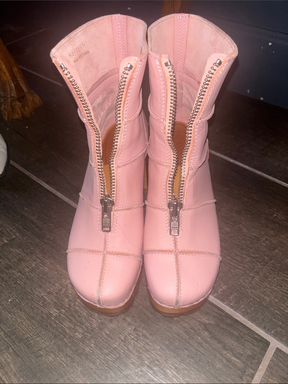 Swedish Hasbeens Pink Front-Zip Ankle Boots